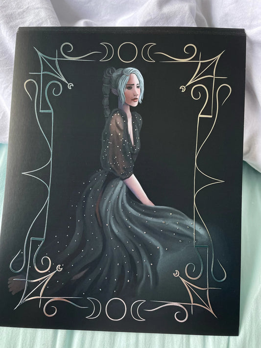 Silver Foil Shadowheart Starry Night Dress Print